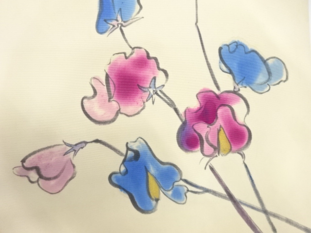 JAPANESE KIMONO / ANTIQUE NAGOYA OBI / SILK / SHIOZE / HAND PAINTED / FLOWER / ARTIST WORK